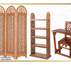 پارتیشن،کتابخانه،میز صندلی نماز چوبی سنتی گره چینی مشبک صنایع چوب ساج
